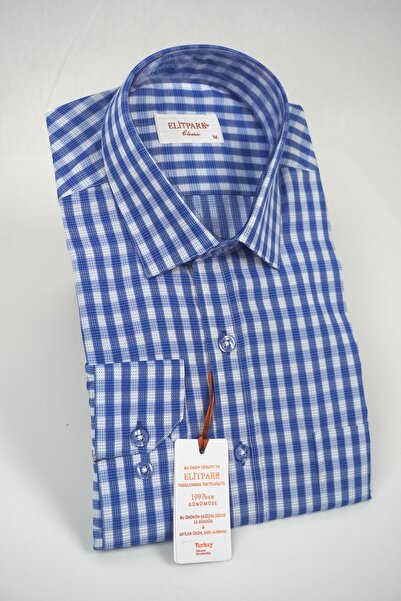 elitpark Dark Blue Plaid Cotton Men's Shirt
