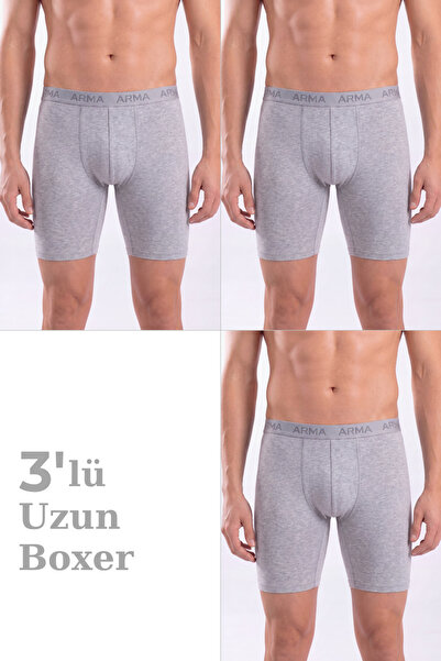 Arma Yıldız Pachet de 3 boxer lungi gri pentru bărbați, bumbac, lycra, țesătu...