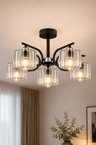 ESSLİGHT NEHİR 5’Lİ AVİZE KRİSTAL TAŞLI DEKORATİF AYDINLATMA
