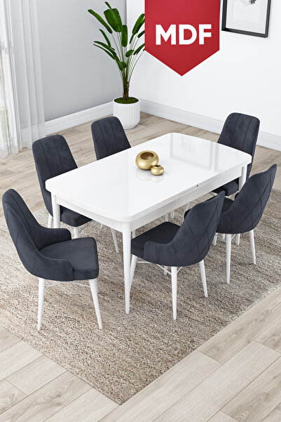 Canisa Concept Lia Serisi 80x132 MDF Açılabilir Mutfak Masası Takımı Beyaz Ma...