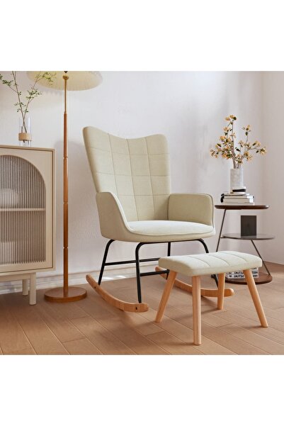 Concept Scaun balansoar cu taburet, crem, textil