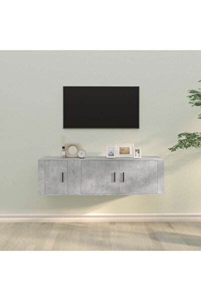 Concept Set dulap TV, 2 piese, gri beton, lemn prelucrat