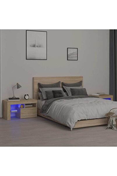 Concept Noptiere cu lumini LED, 2 buc., stejar sonoma, 70x36,5x40 cm