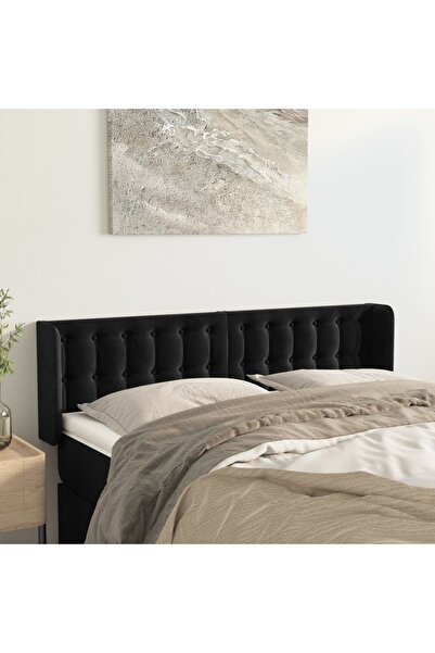 Concept Tăblie de pat cu aripioare negru 147x16x78/88 cm catifea