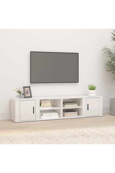 Concept Comode TV, 2 buc., alb extralucios 80x31,5x36 cm lemn prelucrat