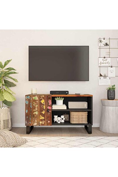 Concept Dulap TV, 80x33x46 cm, lemn masiv reciclat&lemn prelucrat