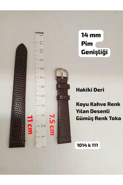 Brality 14 mm Compatible Watch Band Genuine Leather - Dark Brown Color Snake ...