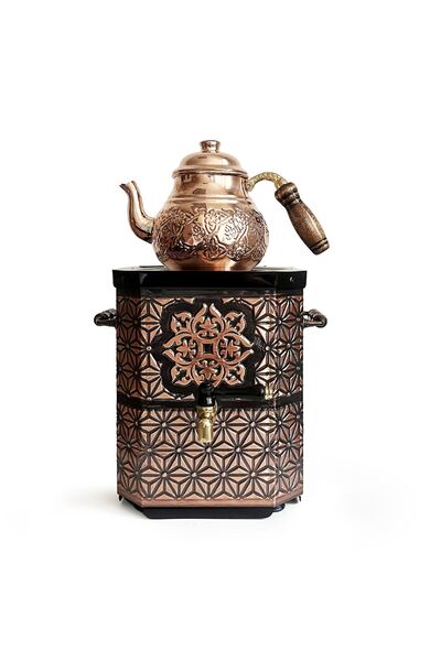 EMSALSAN Bakır Jel Yakıtlı Nostaljik Semaver Çay Kazanı 3L Eskitme Vernikli