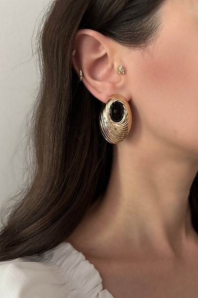 Okko Store Black Stone Striped Earrings