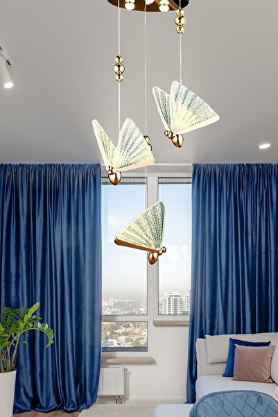 burenze Butterfly Avize Üçlü Sarkıt Led Avize Rose Gold Sarı Harika Görsel Gün Işığı