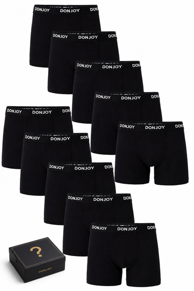 don joy Erkek 10'lu Pamuklu Likralı Penye Beli Lastikli Siyah Boxer