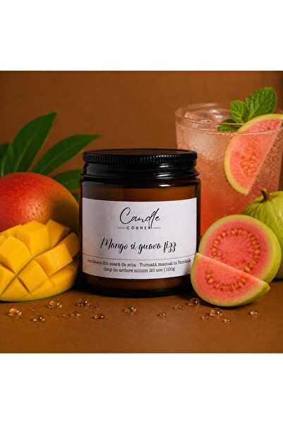 Candle Corner Lumânare parfumată cu mango și guava Fizz din ceară de soia, st...