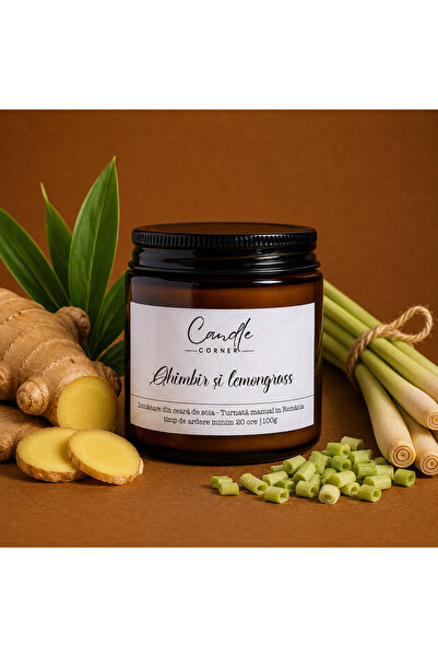 Candle Corner Ghimbir și Lemongrass – Lumânare parfumată din ceară de soia, s...
