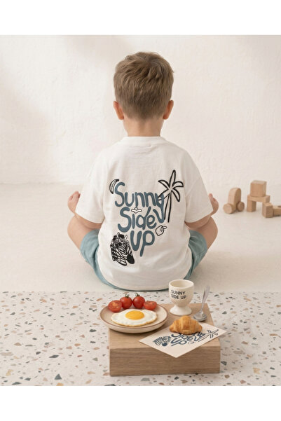 elibaby Unisex Bebek Çocuk %95 Pamuklu Oversize Tişört (Sunny Side Up Baskılı)