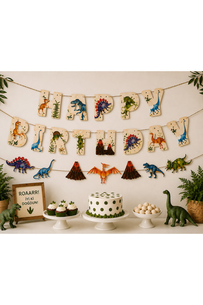 Partifabrik Dinozor Partisi Temalı Duvar Süsü Happy Birthday Banner Yazısı 2 ...