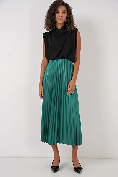 Hiccup Bdart Pleated High Waist Maxi Skirt
