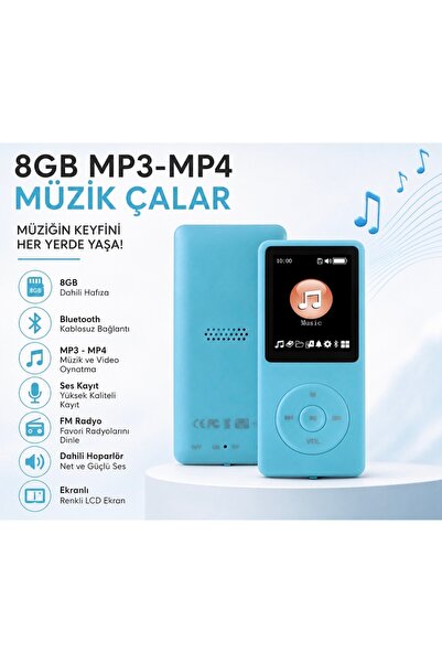 SIGHTZER 8GB DAHİLİ HAFIZALI BLUETOOTHLU MP3-MP4 ÇALAR SES KAYIT FM RADİO DAH...