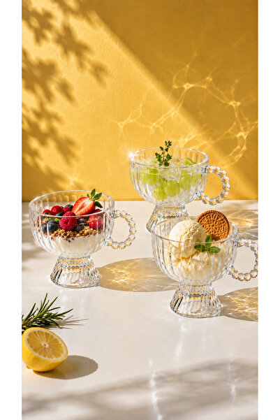 Maloria Boncuk Kulplu Ayaklı Çay Fincanı | 180ml - 6'lı Dondurma Kupası