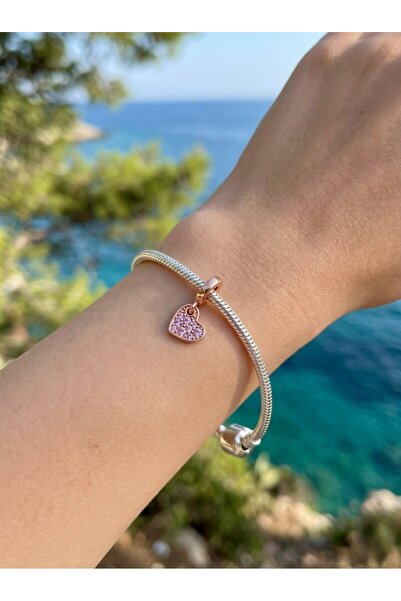 My Story Mor Yatık Kalp Rose Sallantılı Gümüş Charm
