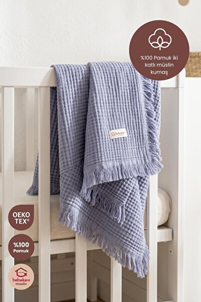 Bebekevi %100 Pamuk OEKO-TEX® İki Katlı Müslin Bebek Battaniyesi 2 Katlı Saça...