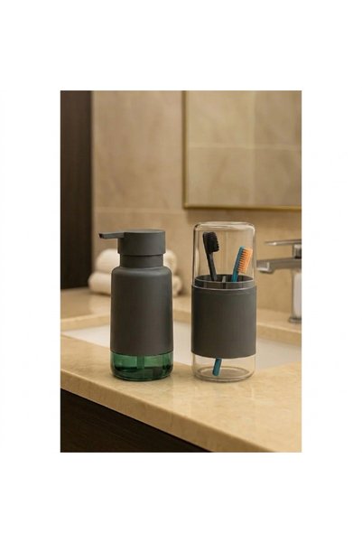 Düzen Organizer Set of 2 Liquid Soap Dispenser and Toothbrush Holder