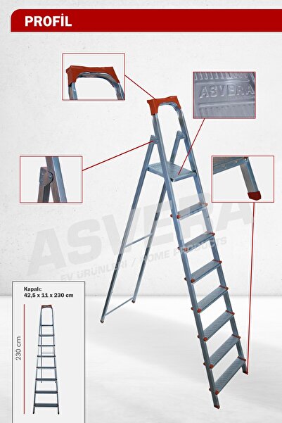 ASVERA Elmas Serisi – 7+1 Basamaklı Galvanizli Profil Merdiven | Ev, Bahçe, İş Yeri İçin Dayanıklı