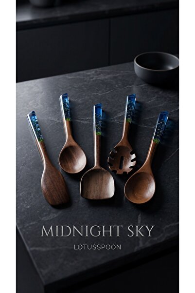 LOTUSSPOON Midnight Sky Serisi El Yapımı Akasya Ağacı 5 Parça Pişirme, Servis...