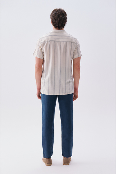 Mudo Men's Indigo Straight Fit Linen Trousers
