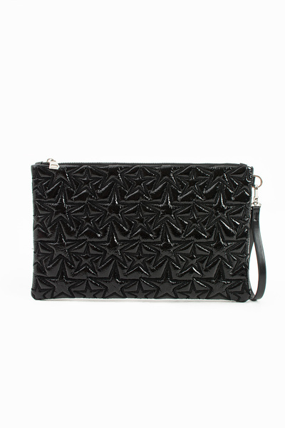 Ecrou Yıldız Desenli Siyah Parlak Portföy & Clutch Çanta Çıkarılabilir Bilekl...