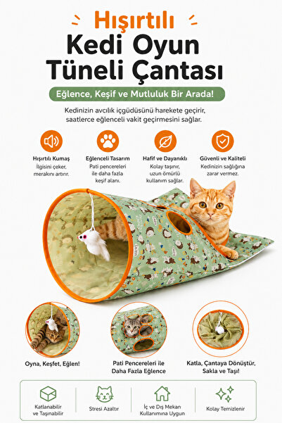 Yenilig Squeaky Cat Play Tunnel Bag Foldable Cat Playground with Mouse Toy