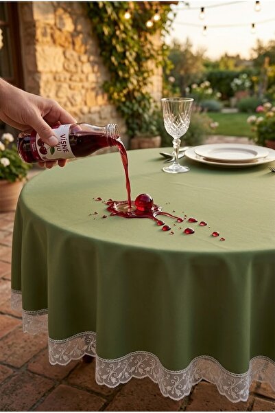 Rona Home Khaki Green Round Tablecloth Linen Look Luxury Dowry Style Living R...