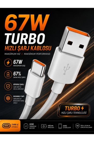 Astakos Type C Kablo Turbo Hızlı Şarj Kablosu 67-120w 6a İphone Redmi Note 10...