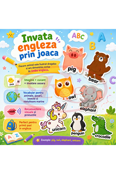 RCO Set Magneti Educativi Lumea Animalelor din Spuma EVA, 47 Piese Magnetice Colorate, Invatare in Limba Engleza, 5+ Ani WW3042
