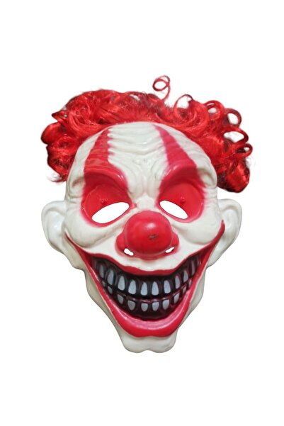 partidolu Halloween Killer Plastik Kırmızı Saçlı Joker Palyaço Maskesi