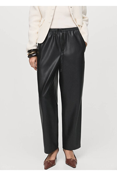 MANGO Woman Leather-Look Elastic Waisted Pants