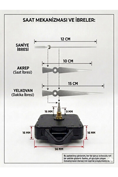 Silvanature Akar Saat Mekanizması Sessiz Duvar Saat Mekanizması 16 Mm Şaft -M...