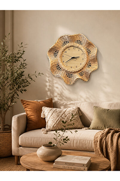 SEÇİL 48 cm Rattan Duvar Saati – El Örgüsü Doğal Hasır Saat | Bohem Dekoratif...