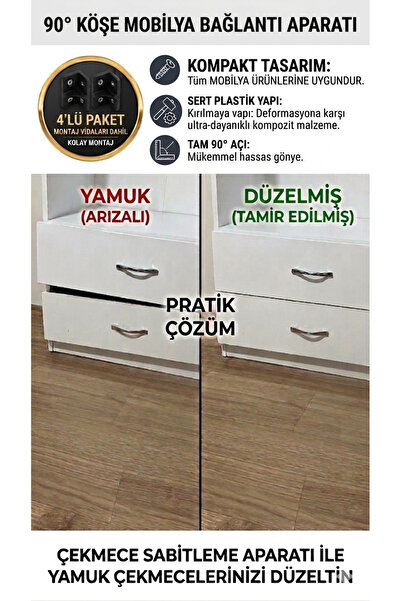 LABİNBAMBU Premium Mobilya ve Çekmece Birleştirme Braketi Seti (4 Adet L Brak...