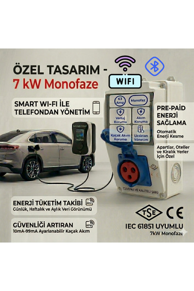ReparAuto Ön Ödemeli Wi-Fi Elekrikli Araç Şarj Istasyonu Korumu Ve Enerji Ölçüm Kombinasyon Kutusu