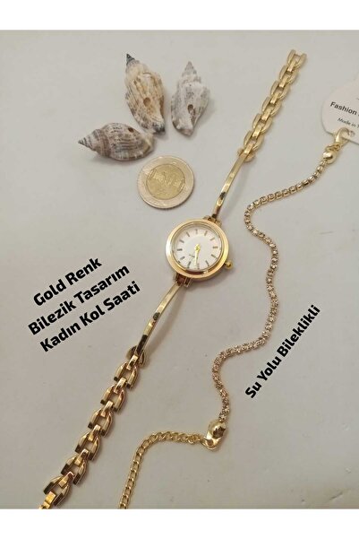 Brality Vintage Round Model, Bracelet Design - Gold Color Chain Cord, White D...