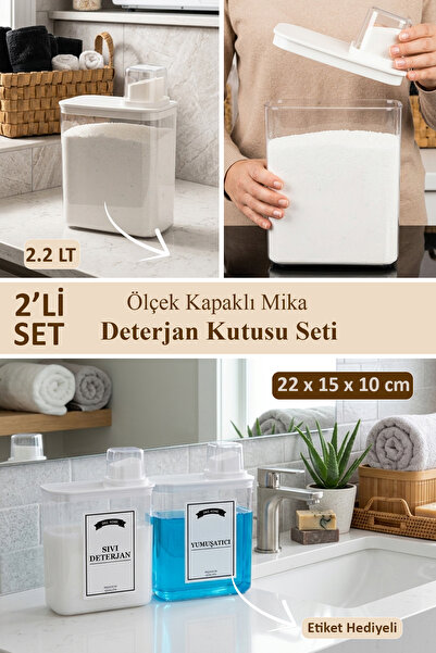 dnshome 2'li Deterjan Saklama Kabı Kendinden Ölçekli Sıvı ve Yumuşatıcı Etike...