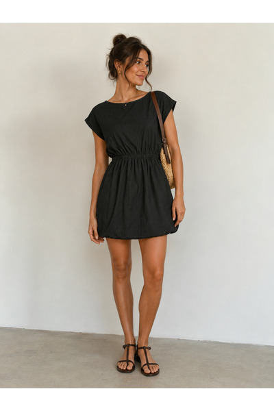 Glowzia Women's Patterned V-Neck Beach Dress with Elastic Waist