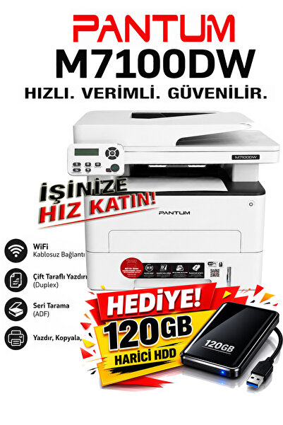 Pantum M7100DW Çok Fonksiyonlu Dublex + Network + Wifi + Fotokopi +ADF Tarayı...