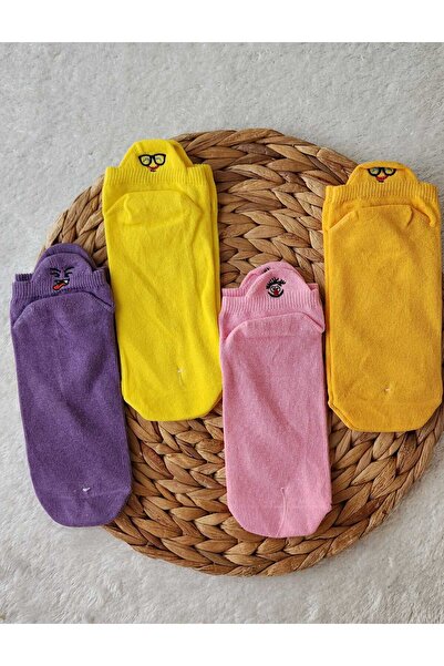 EFİLACCESSORİES Colorful Booties with Ankle Detail, 4-Piece Women's Socks