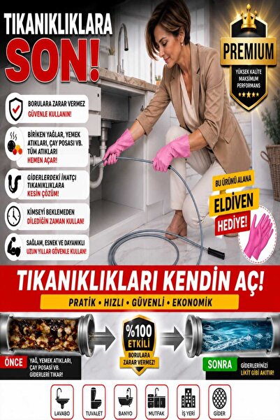 Sapcı Premium 5 Metre 9mm Tıkanıklık Kanal  Klozet Gider Açıcı Boru Temizleme...