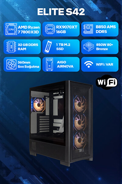 Game Garaj Elite S42 AMD Ryzen 7 7800X3D 32GB RAM 1TB SSD RX9070XT 360mm Sıvı...