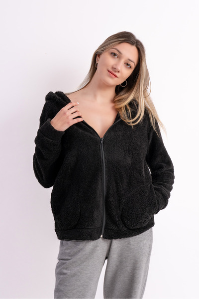 Sweets Collection Jachetă neagră unisex cu glugă din lână Welsoft Plush