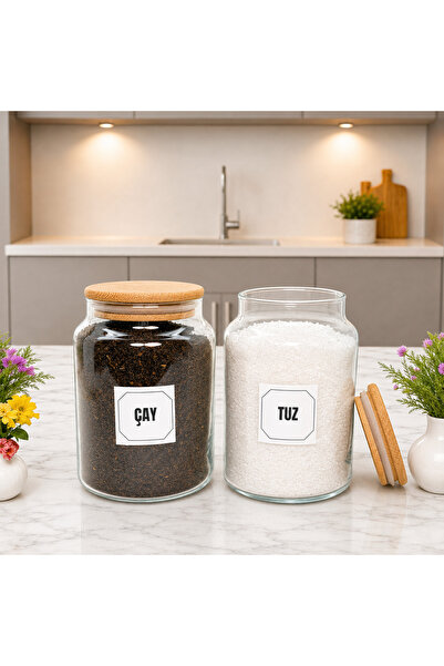 mafa home 2'li Ahşap Vakum Kapaklı Cam Çay Tuz Saklama Kavanozu Seti 800 Ml E...