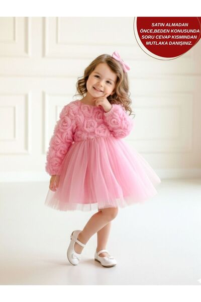 aysskids ROSE Rochie de ocazie specială pentru fete, cu detalii trandafir