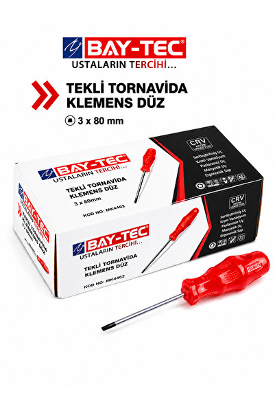 Baytec Tekli Tornavida Düz 3X80 mm Klemens